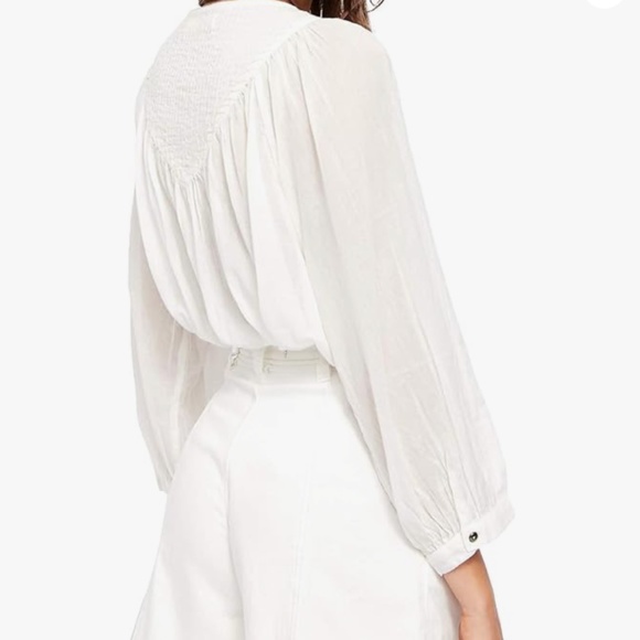 We The Free smocked sheer button up blouse - Picture 3 of 11